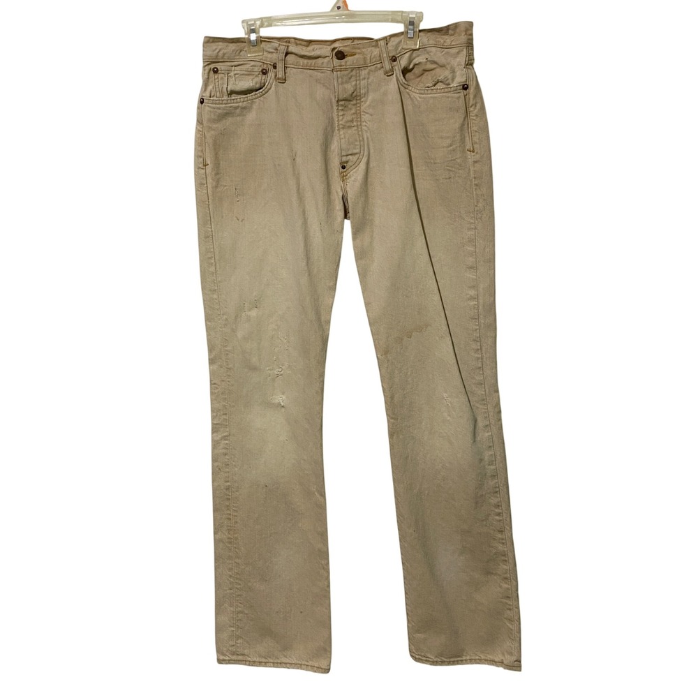 Y2K Polo Ralph Lauren Mens Straight Leg Button Fly Cotton Jeans 34x34 Distressed